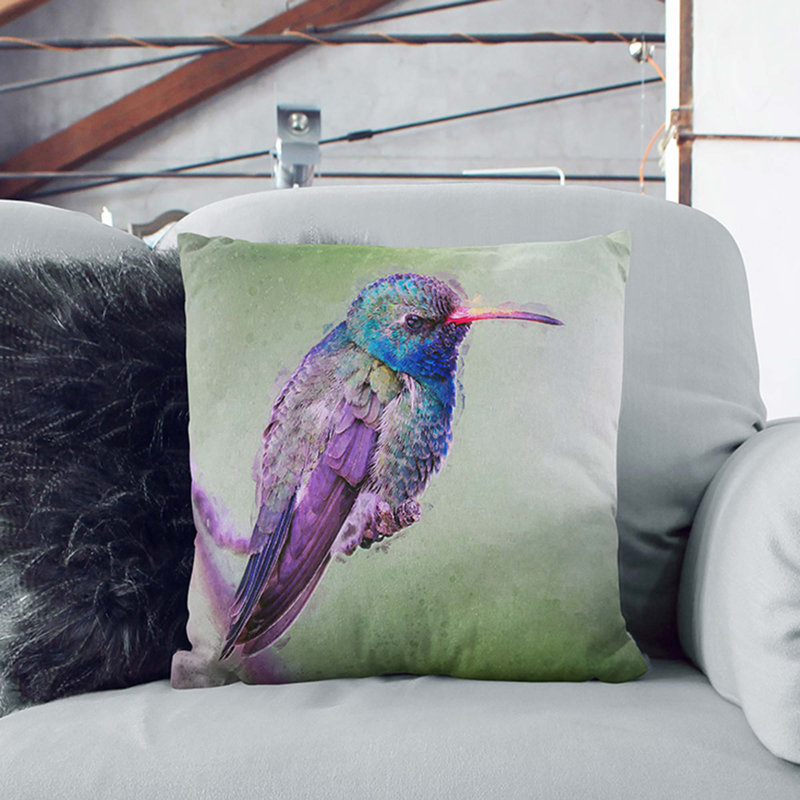 Broad-Billed Hummingbird In Abstract Square Throw Cushion, 40cm H x 40cm W x 15cm D