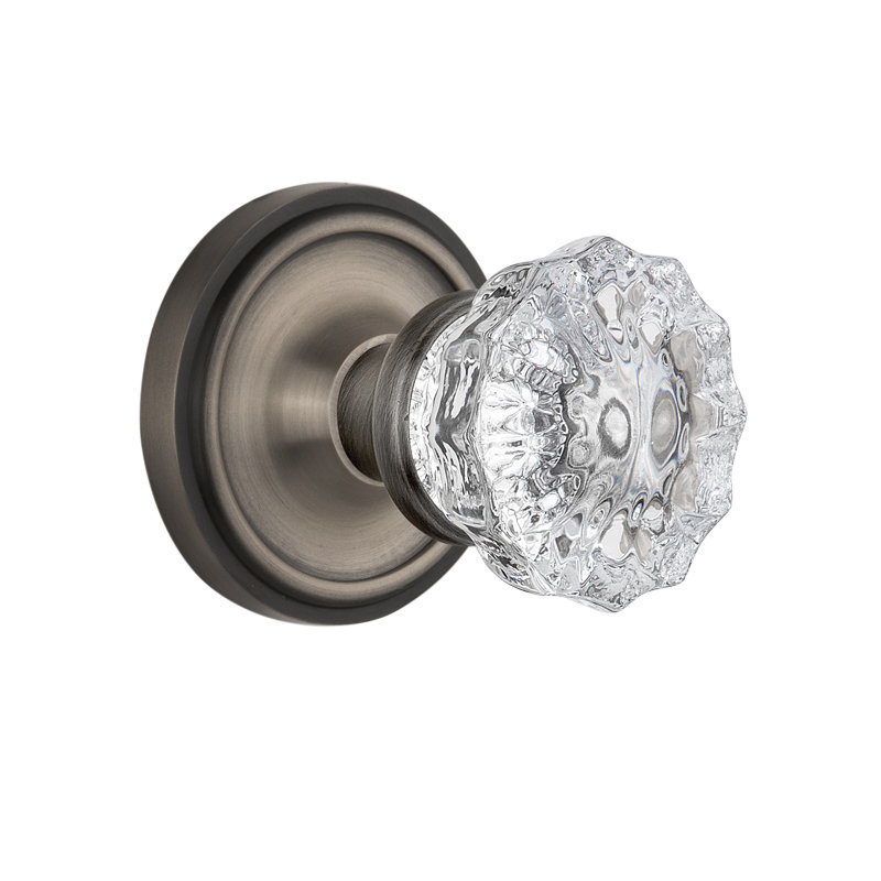 Classic Rosette with Crystal Door Knob, Antique Pewter