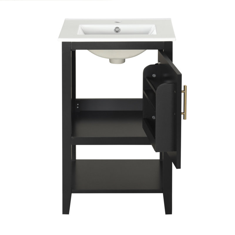 Meuble-lavabo de 20 po avec lavabo, armoire de salle de bain avec porte à fermeture douce, support de rangement et tablette ouverte