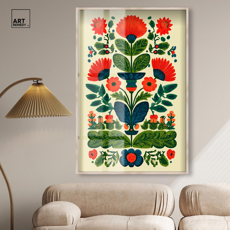 Décoration murale miroir à fleurs en miroir par Art Remedy, cadre blond, 37 x 55, H 55 po x l 37 po, Cadre blond