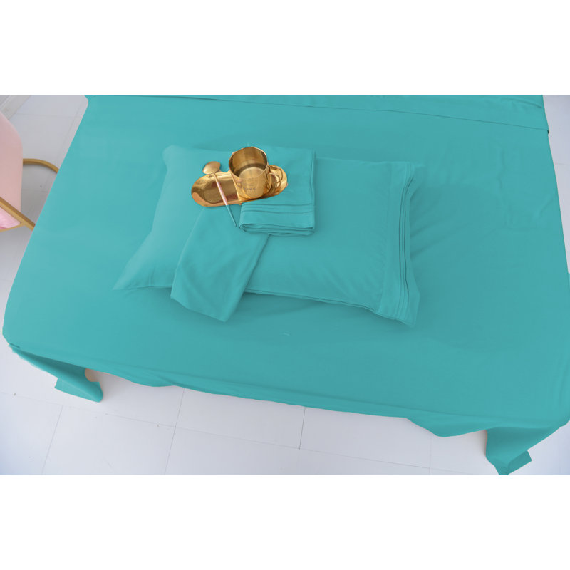  Ensemble de draps 1800 fils en rayonne de bambou, Bleu sarcelle, Très grand séparé