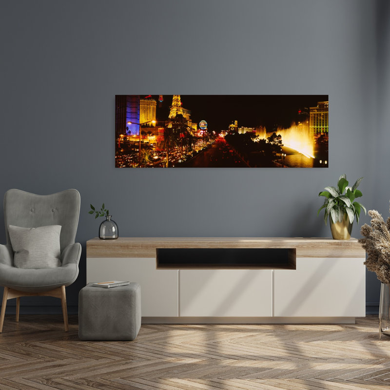 Buildings lit up at night Las Vegas Nevada USA 1 Piece Wrapped Canvas Panoramic Wall Art, 40.64 cm H x 121.92 cm W