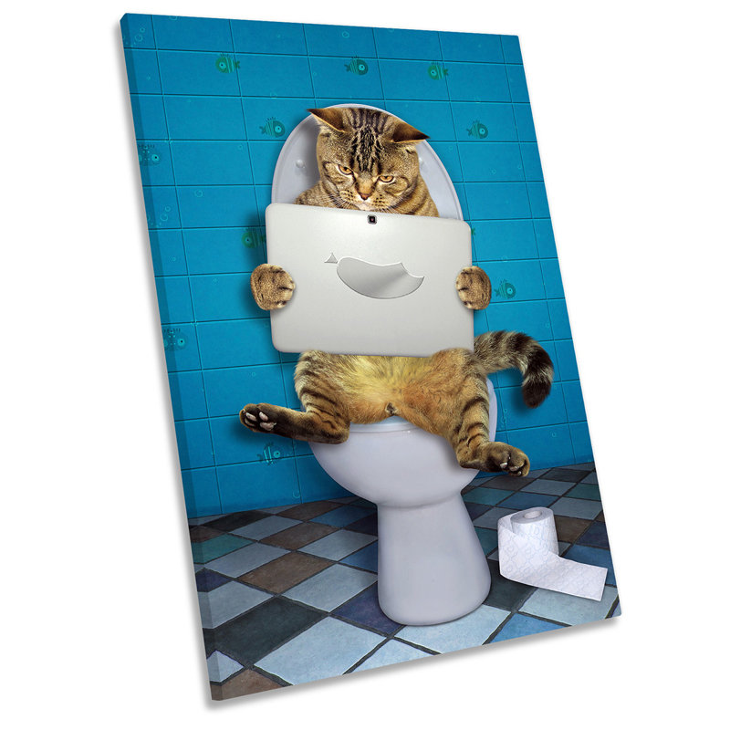 Funny Cat Toilet Bathroom - Wrapped Canvas Print, 121.9cm H x 81.3cm W x 4cm D