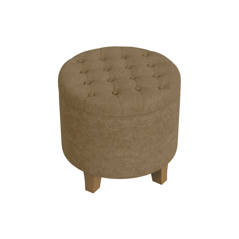 Round Button-Tufted Storage Ottoman, Mocha Velvet