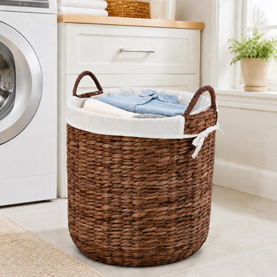 Paniers de rangement ronds en jacinthe d'eau, panier à linge tissé à la main avec doublure amovible