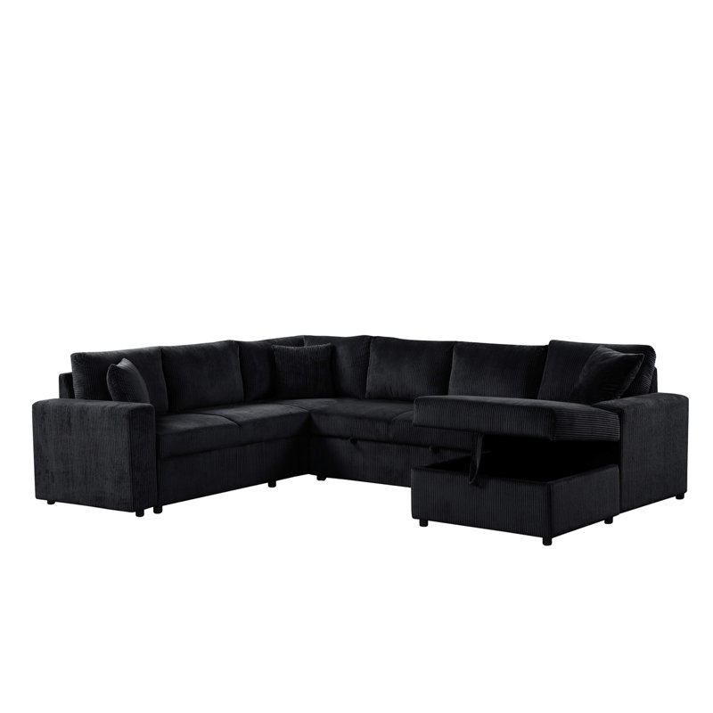 Canapé-lit modulaire en velours côtelé de 123 po de largeur avec méridienne avec rangement à droite et coussins décoratifs