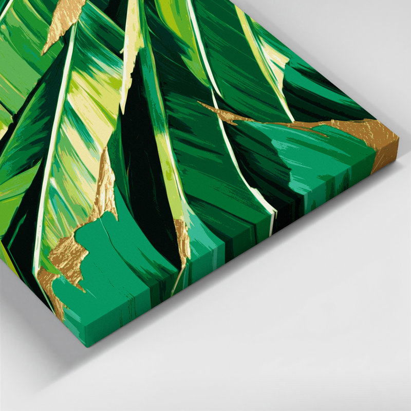 Toile hawaïenne avec bordure de palmier vert, art mural, H 24 po x l 36 po