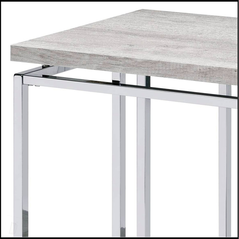 Table de canapé en chêne naturel moderne avec structure chromée, parfaite pour un décor de salon élégant et fonctionnel