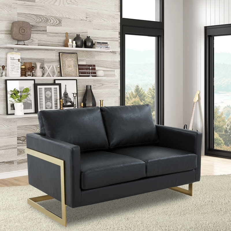 Fauteuil d'appoint rembourré en cuir avec cadre doré Bellago, Noir, noir, noir, noir
