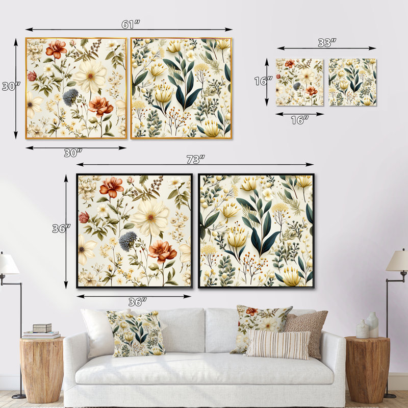 Gemmill - Ensemble de 2 collages floraux carrés, H 16 po x l 33 po, Toile tendue