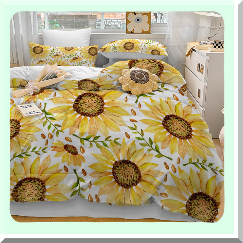 Sunflower Bliss Comforter Set - Luxury Floral Bedding with Soft Comforter and 2 Pillow Shams - Nature Botanical Design for Ultimate Comfort and Style