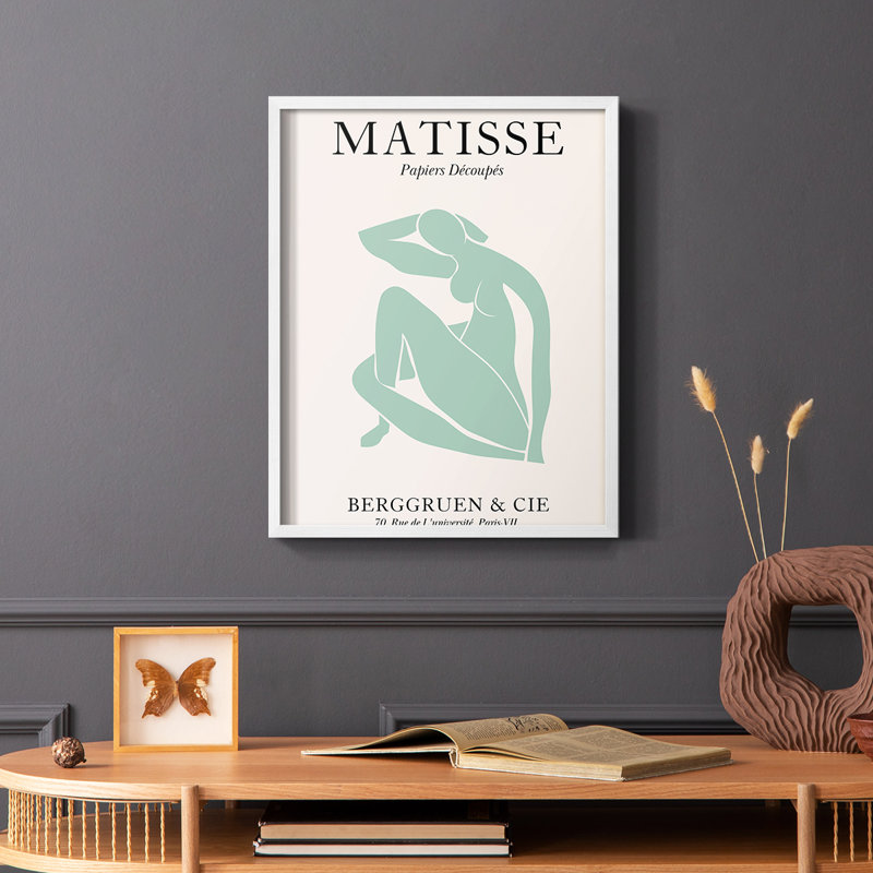 Matisse DII Framed Print - Solid Wood, 14" H x 11" W, White