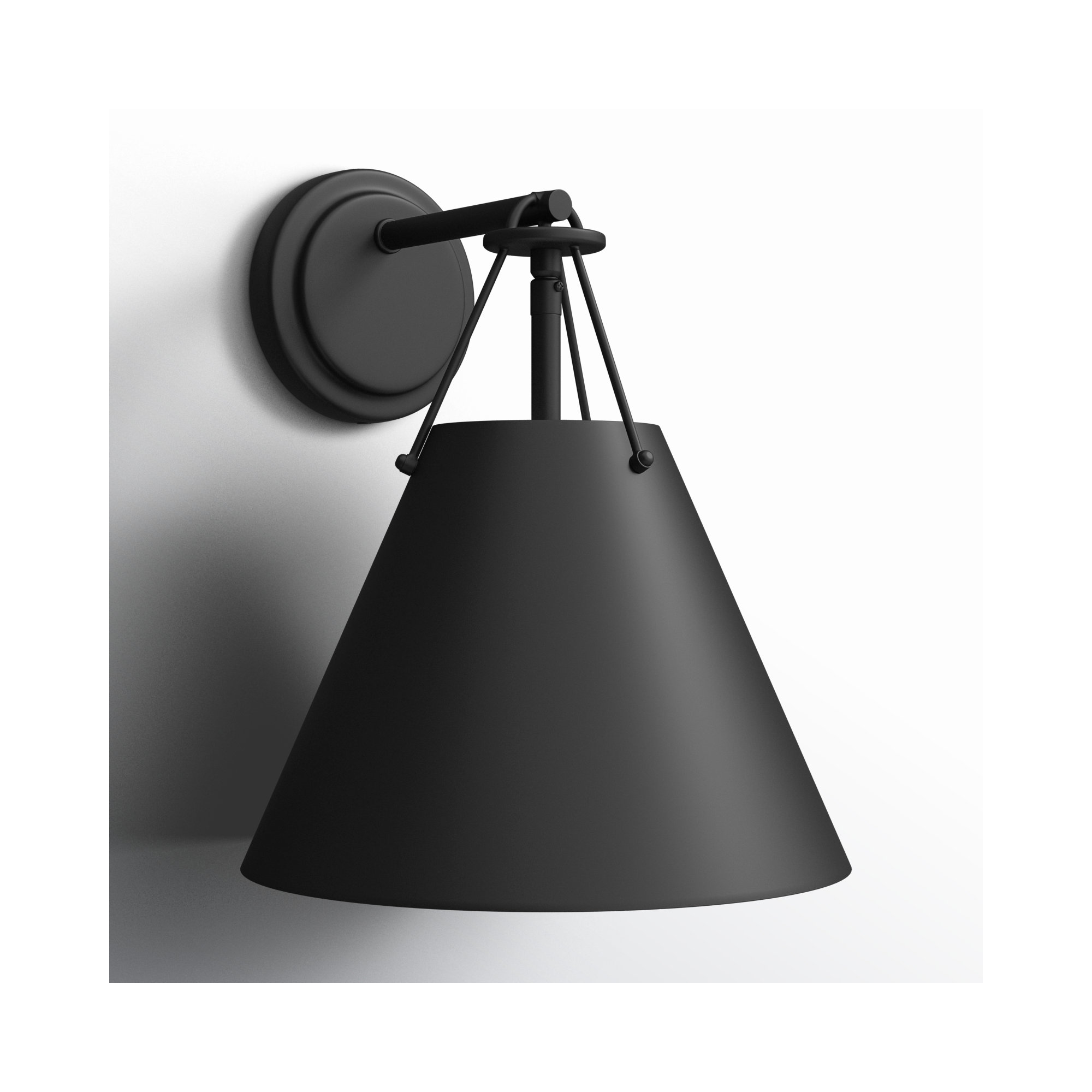 Kinston Single Light Steel Dimmable Armed Sconce, Matte Black, Matte Black