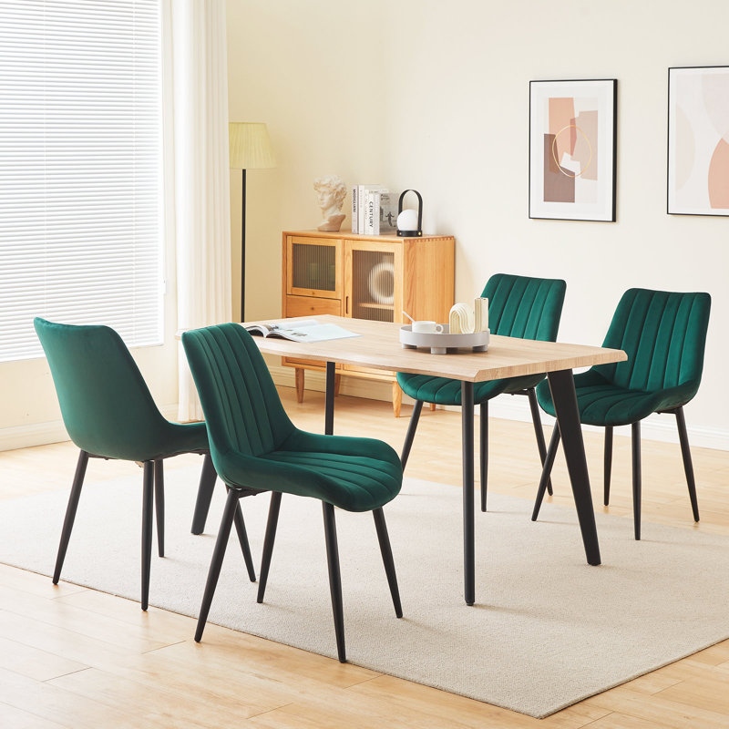Velvet Upholstered Metal Side Chair, Green