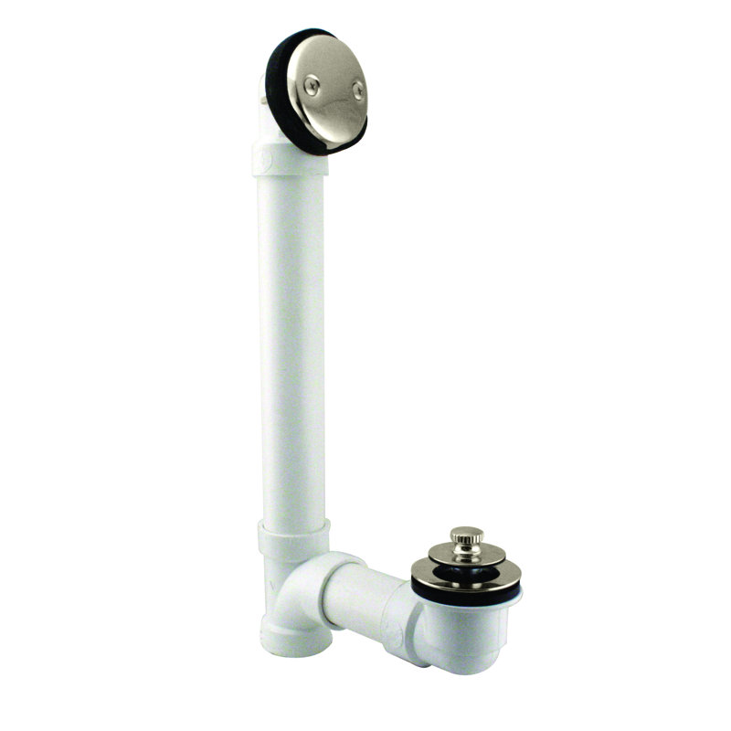 1 1-1 / 2 po x 12 po Ensemble de drain de baignoire 40 en PVC avec trop-plein à deux trous, Nickel poli