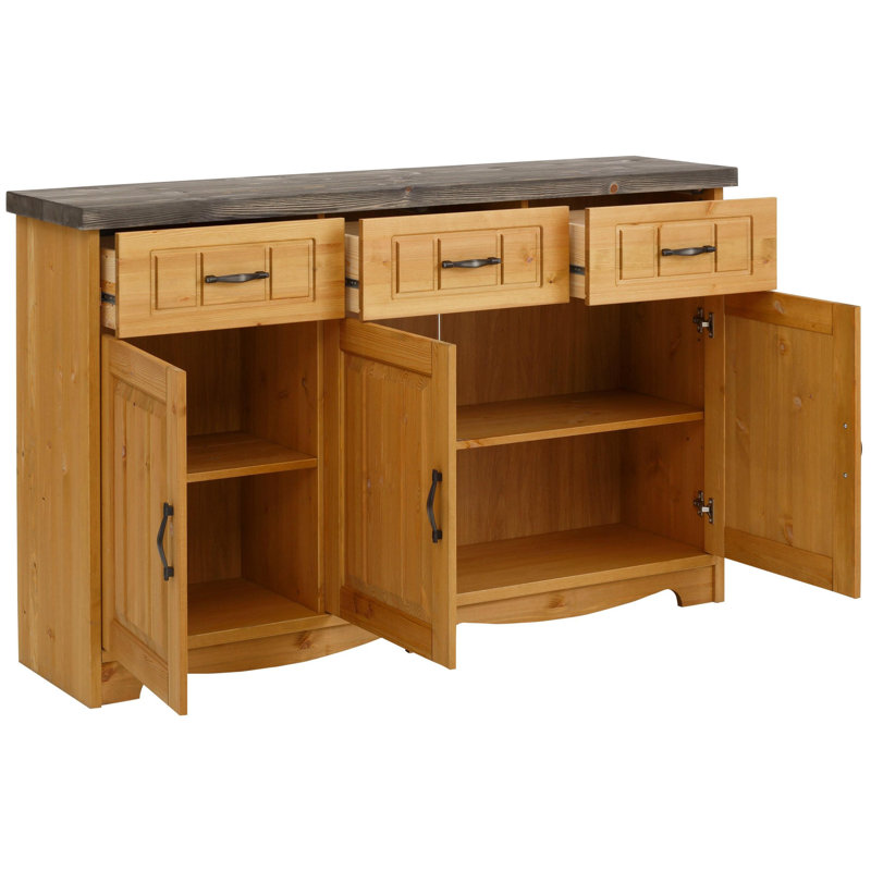 148cm Solid Wood Sideboard, Nature Brown Oil/Grey