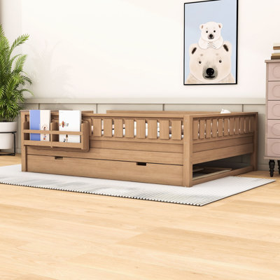 Wood Bed with Bookcase and Twin Trundle