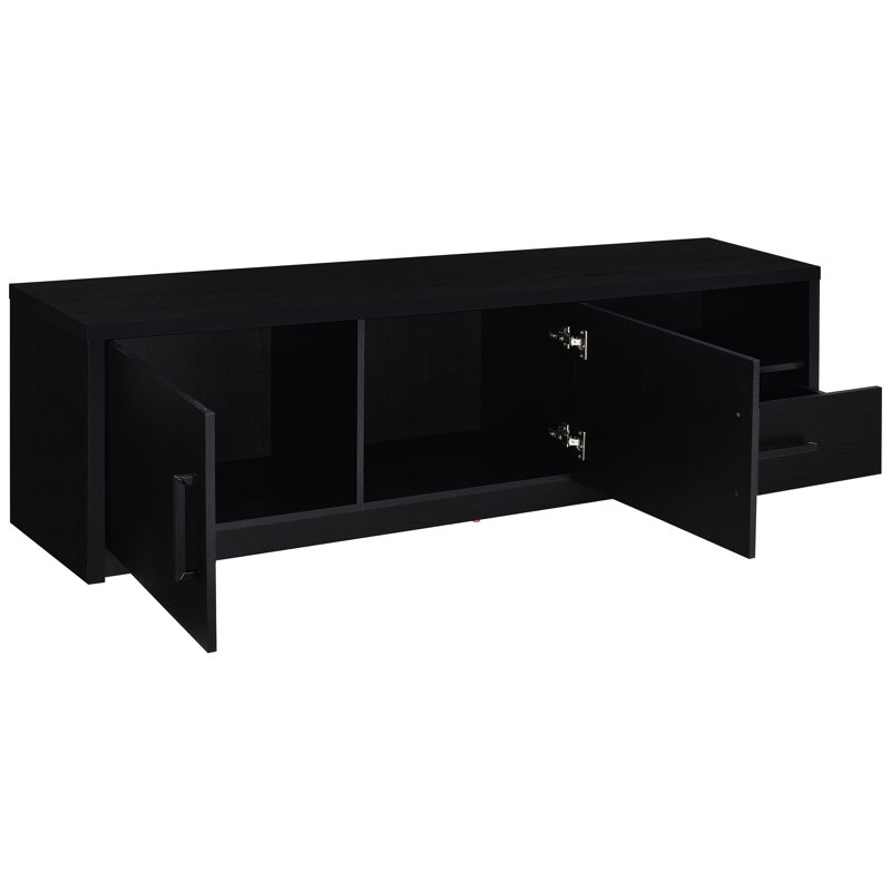 Console moderne avec téléviseur en bois noir de 70 pouces, 2 portes et un tiroir pour une configuration de salon contemporaine