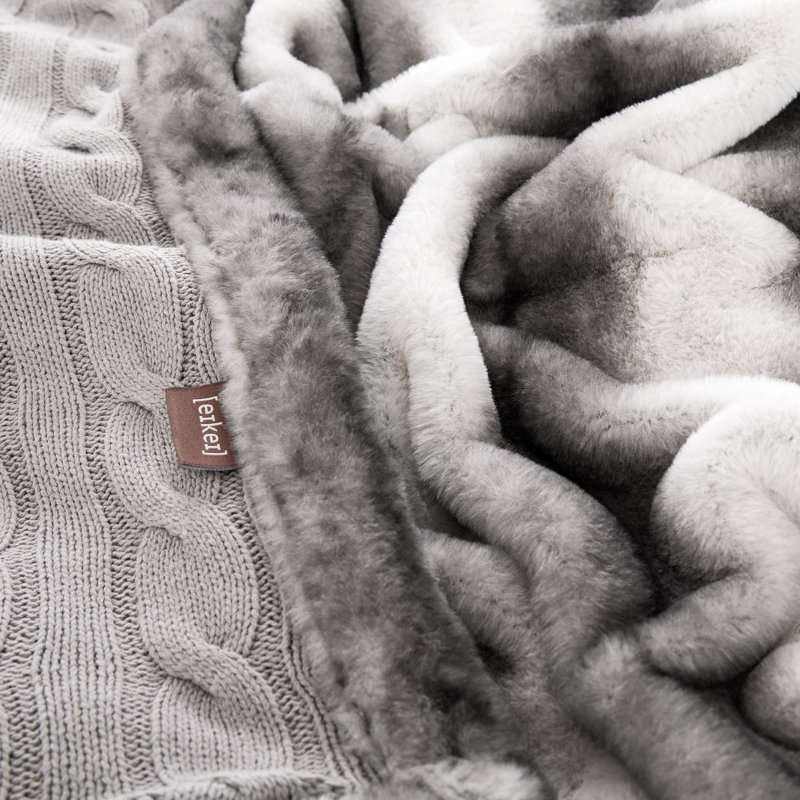 Cable Knit Throw Blanket, Gray