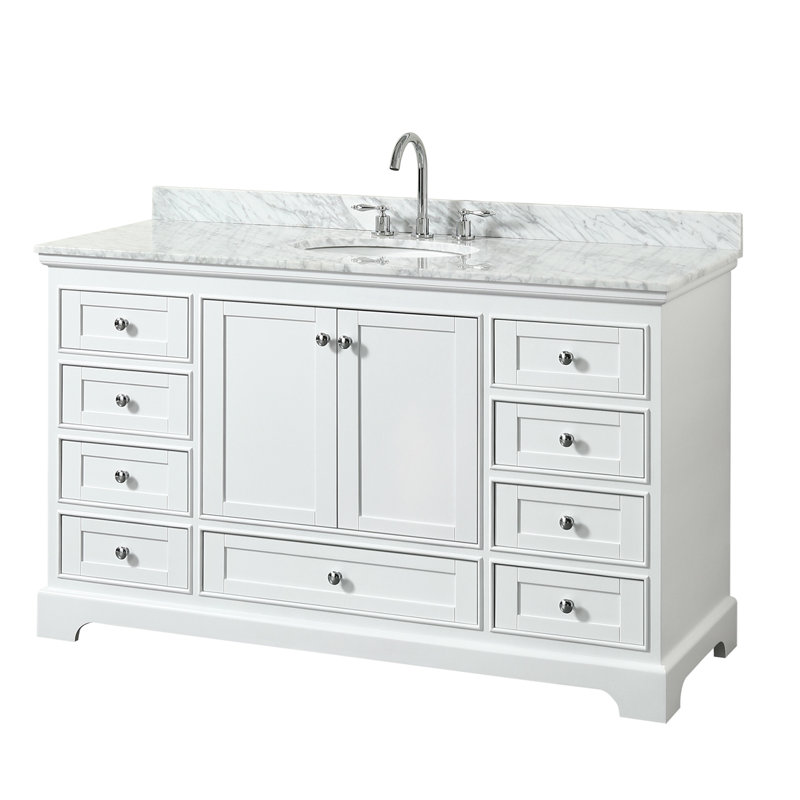 Deborah 60'' Single Bathroom Vanity with Marble Top, White, Polished Chrome