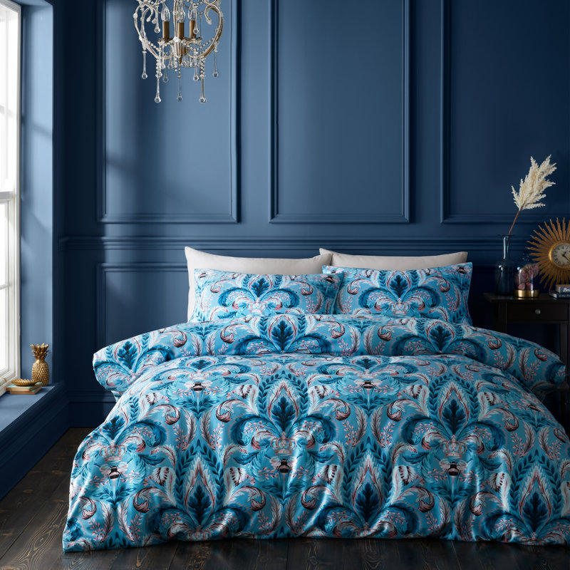 Bridgerton By Catherine Lansfield Regency Damask Duvet Cover Set Teal Green, Kingsize - 2 Standard Pillowcases