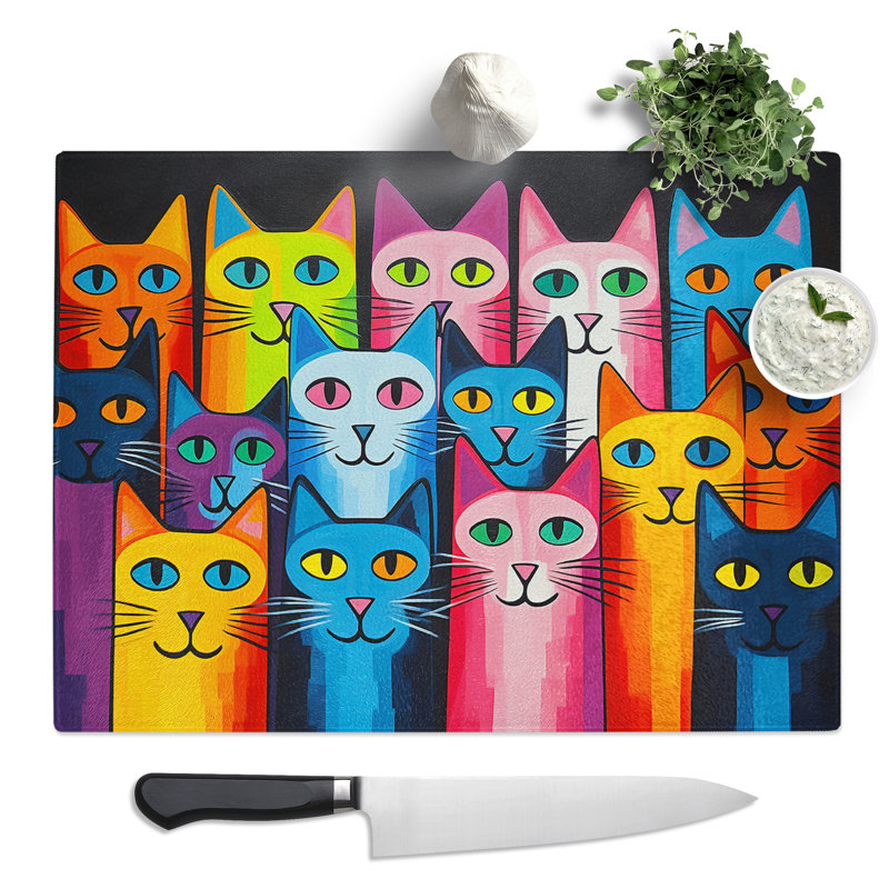 Cat Pop Art  Glass Chopping Board