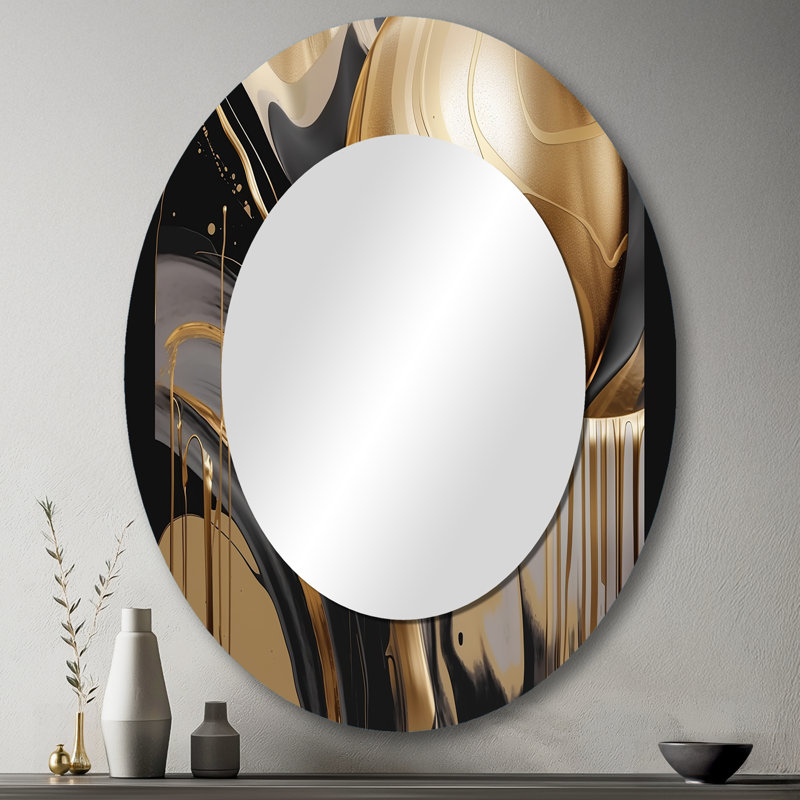 Miroir décoratif ovale en métal doré et noir captivant IV, 43 po x 33 po