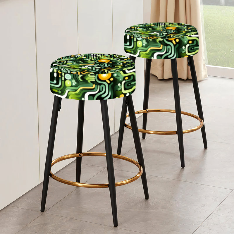 Ensemble de 2 tabourets de bar géométriques vert et jaune