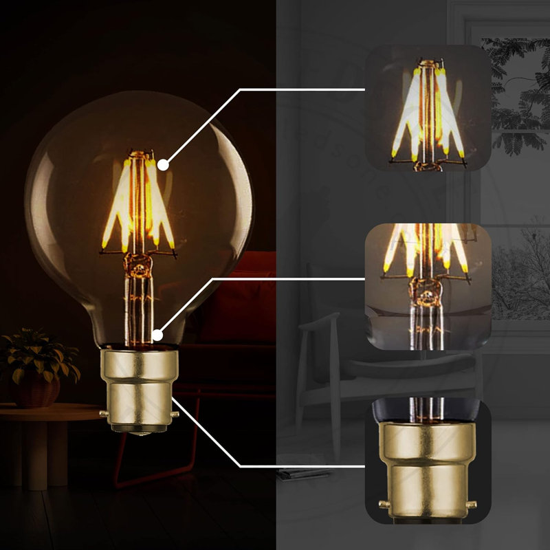 Vintage Bayonet LED Bulb, G80 4W Dimmable LED Filament B22 Globe,Warm White 2700K Amber Glass 450lmn, Retro Style Old Fashioned Lighting Decorative Bulb Pack of 1