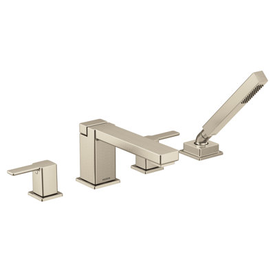90 Degree Double Handle Deck Mounted Roman Tub Faucet Trim with Diverter and Handshower