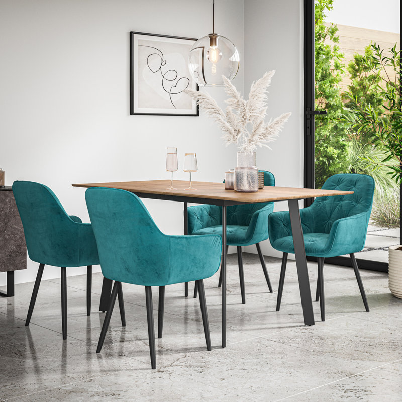 Ahlayna 6 - Person Dining Set, Oak/Black/Blue