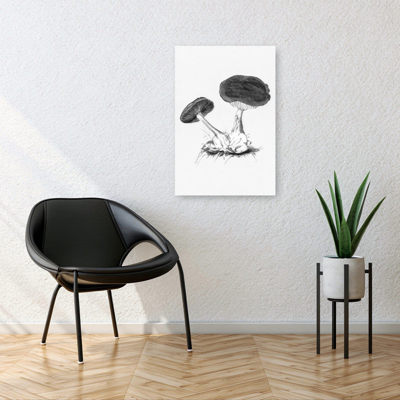 Affiche murale rétro vintage en noir et blanc représentant un champignon en toile violette., 36" H x 24" W