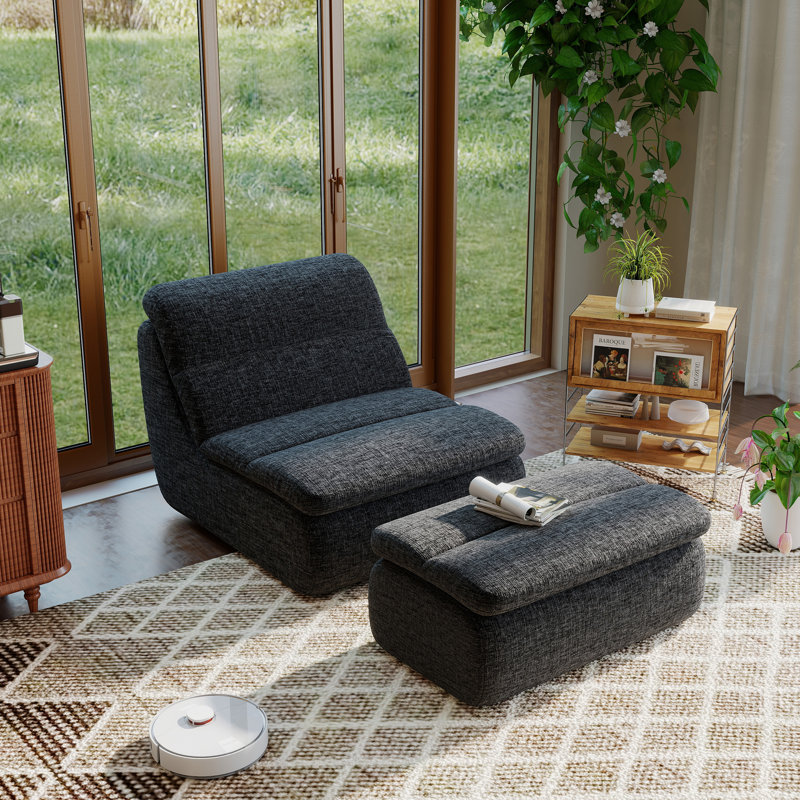 33"Compression Chenille Memory Foam Accent Chair And Ottoman Set - Armless  Frameless Lounger Sofa with Deep Seat No Assembly Required