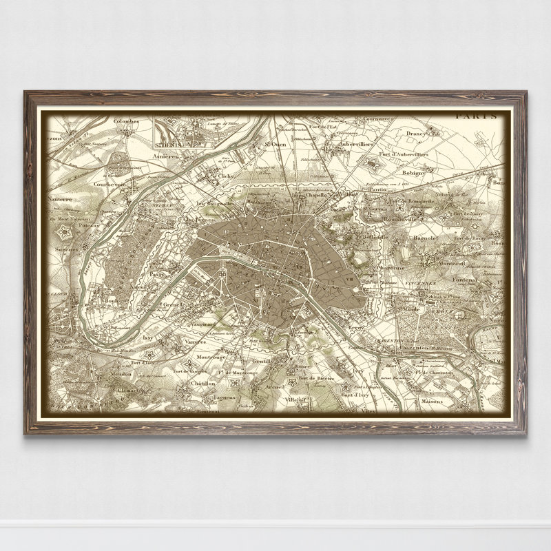 « custom sépia map of paris » par paul cezanne-cadre photo, impression, H 30 po x l 22 po x P 1 po, Impression encadrée