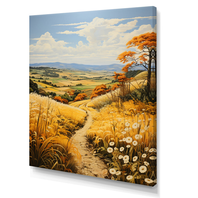 «Farm Harvesting Gold Pastoral I - Landscape & Nature», reproduction d'art sur toile, H 32 po x l 16 po, Toile tendue