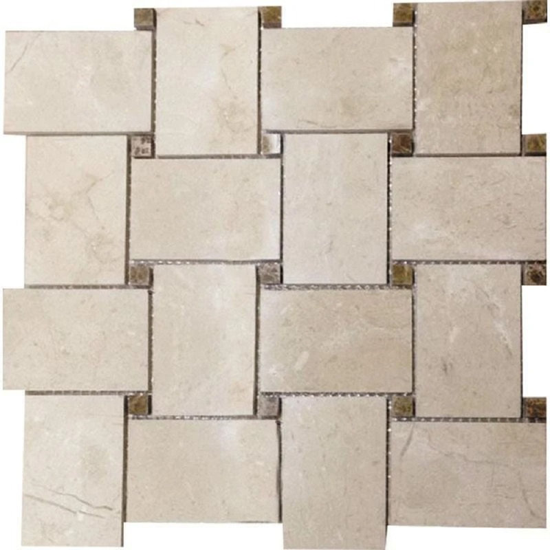 11 x 11 Crema Marfil, Emperador Light Marble Basketweave Mosaic Tile