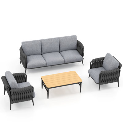 Saoirse 4 Piece Rattan Sofa Seating Group With Cushions by George Oliver