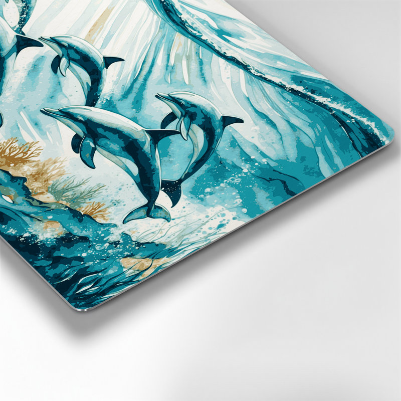 Art mural en métal Coastal Dolphin Pod, 24" H x 36" W