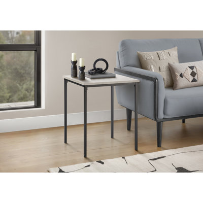 Table d'appoint, H 22 po, table d'appoint, bout, petite table de chevet, carré, chambre à coucher, salon, stratifié de chêne délavé, métal noir, contemporain, moderne