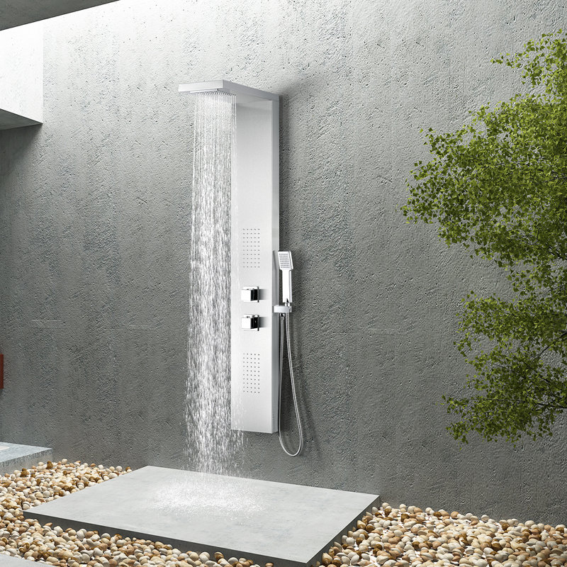 Govenor 64" Brushed Steel Shower Panel with Rain Shower and Spray Wand