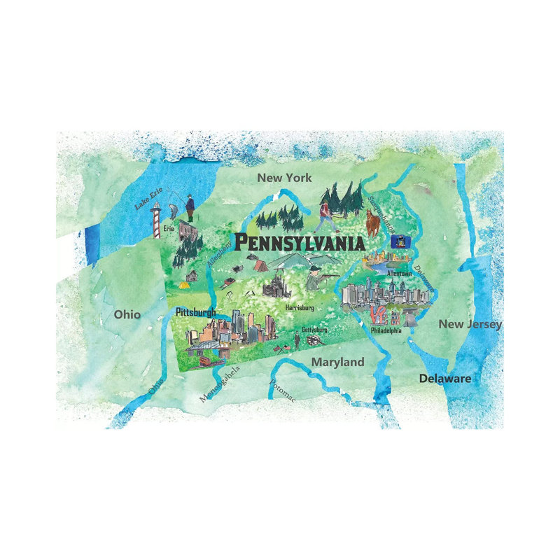 USA, Pennsylvania State Travel Poster Map by Markus & Martina Bleichner - Wrapped Canvas Print