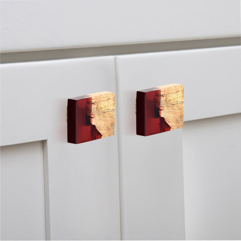 Frosted Timber Effect Rectangular Wood Cabinet Knob with Mounting Hardware