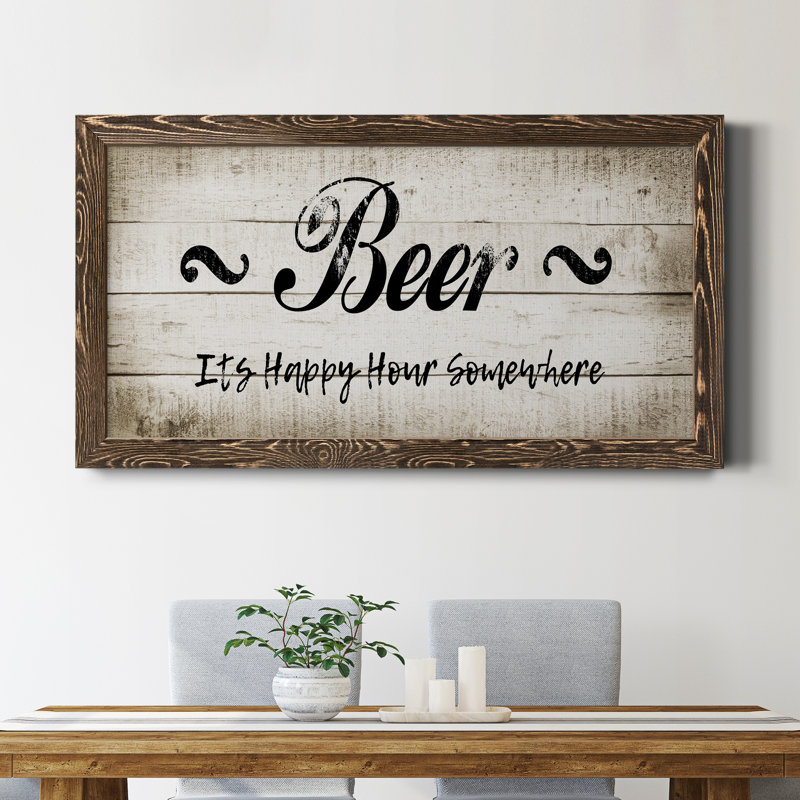 «Beer Happy Hour», art textuel sur toile, Noyer