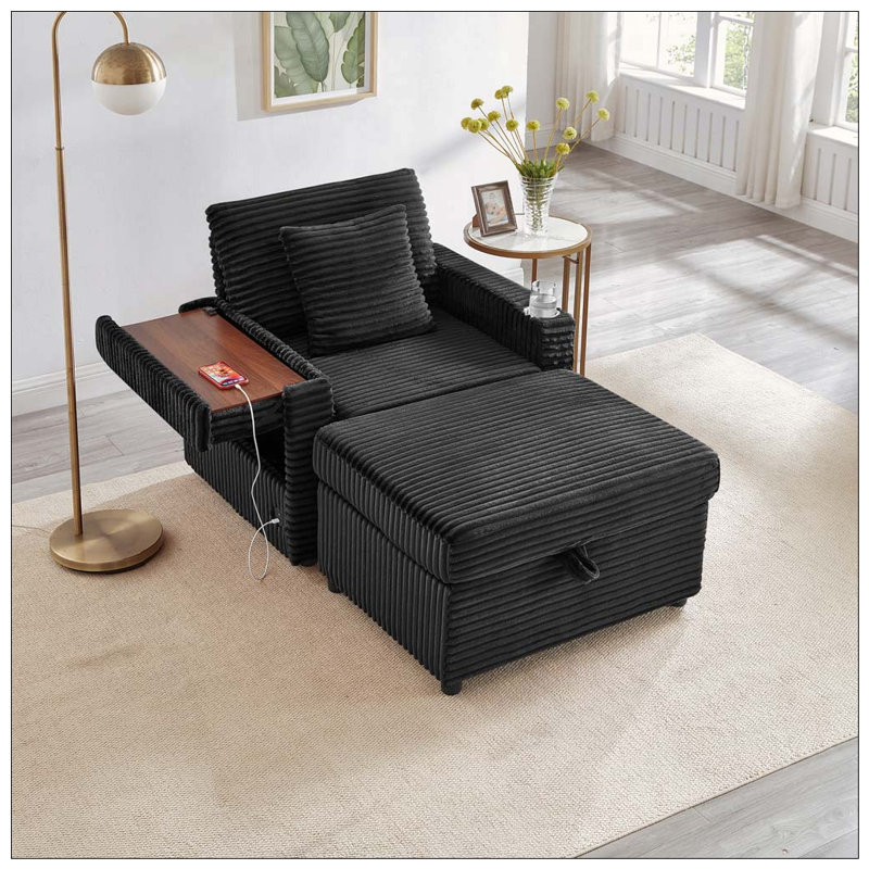 Fauteuil d'appoint confortable en velours côtelé, Black