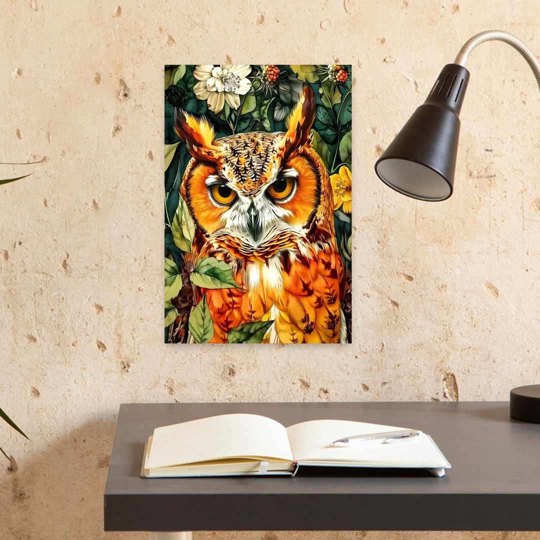 Vibrant Forest Owl Abstract Contemporary Bird Owl Forest Landscape Wall Art Print