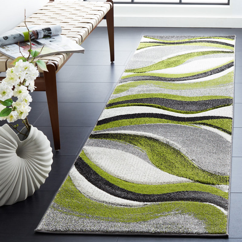 Dubach Abstract Machine Made Power Loom Polypropylene Indoor Area Rug in Gray/Green/White, Runner 2'3" x 8'