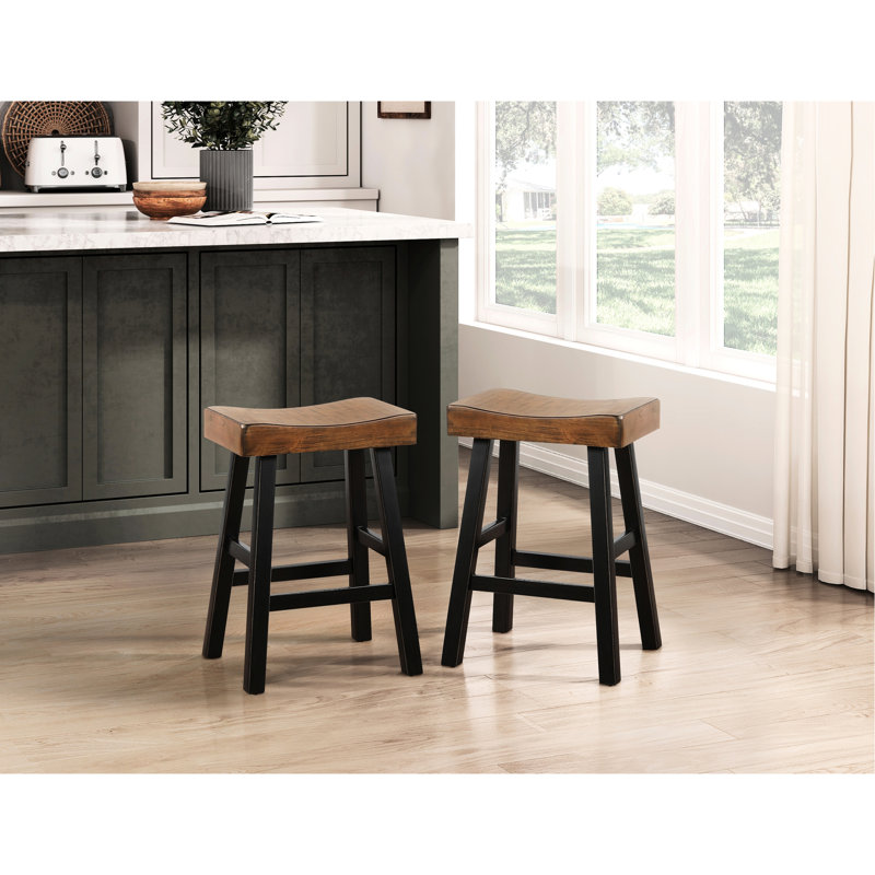 Table à manger à hauteur de comptoir en bois massif - tabourets noirs et bruns avec table pour