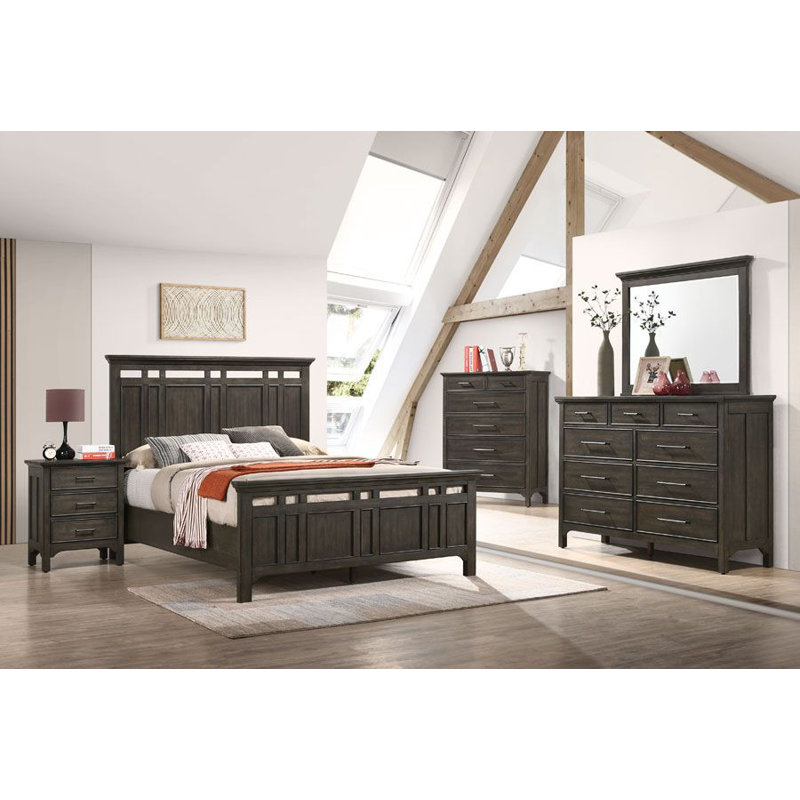 Commode 9 tiroirs Andrey, gris anthracite brossé