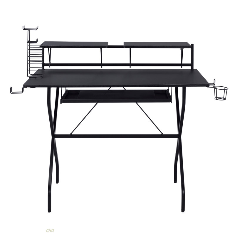 Black Computer Desk With Keyboard Tray