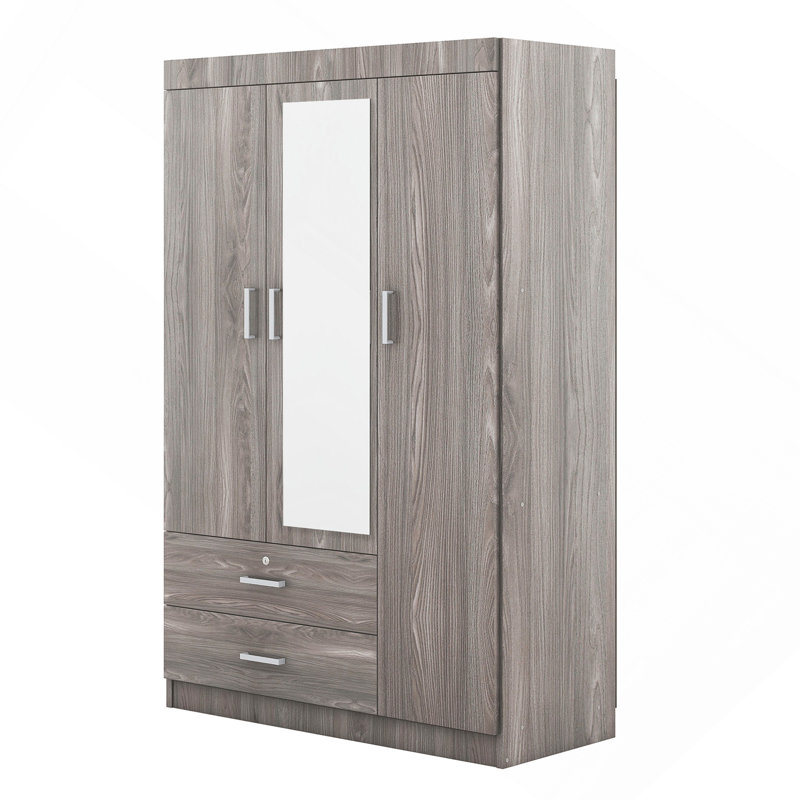 Armoire à miroir 3 portes avec tablettes, Gris